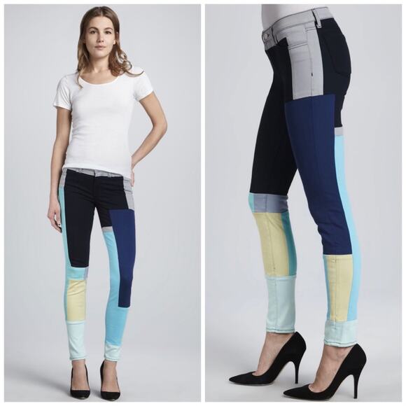 J BRAND Super Skinny Slick Color Block Jeans, Size 26 - Picture 3 of 13